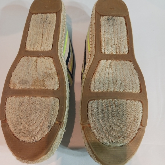Tory Burch Espadrille Multicolor Striped Canvas Flats Size 10 Yellow Navy Cream - Picture 3 of 8